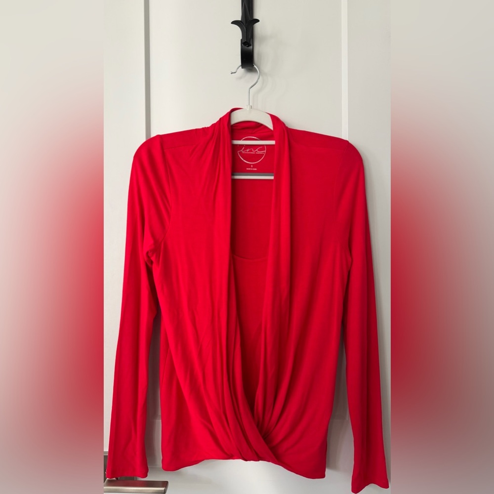 INC International Concepts Red Twist-Front Long Sleeve Top S